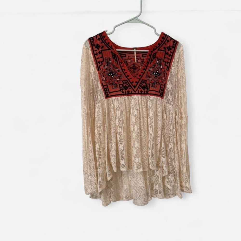 Free People small Cream lace shirt with beaded top